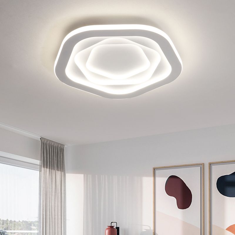 White Pentagonal LED Flush Light Minimalism Acrylic Ceiling Mount Lighting for Bedroom