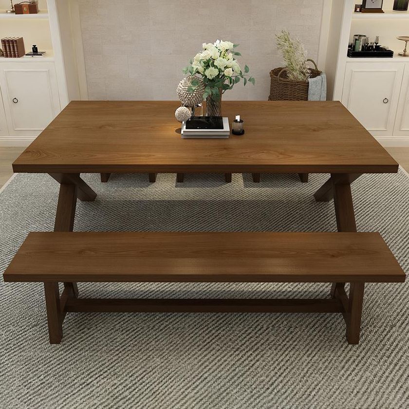 Industrial Style Wood Dining Table Rectangle Dining Table with Wooden Legs