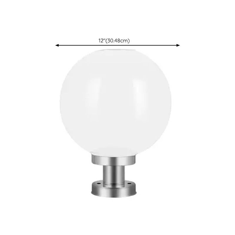 White Globe Outdoor Lights Silver Pillar Lamp with White Shade for Garden