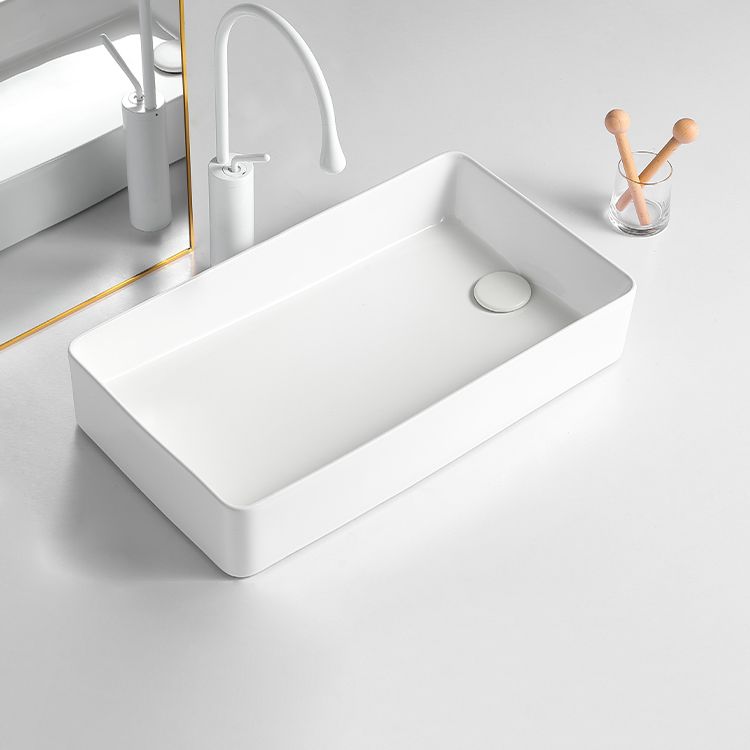Modern Bathroom Sink Porcelain Solid Color Rectangular Vessel Bathroom Sink