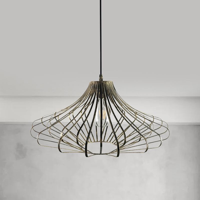 Wire Cage Dining Room Pendant Lamp Country Style Metal 1 Light Brass/Rust Ceiling Light with Adjustable Cord