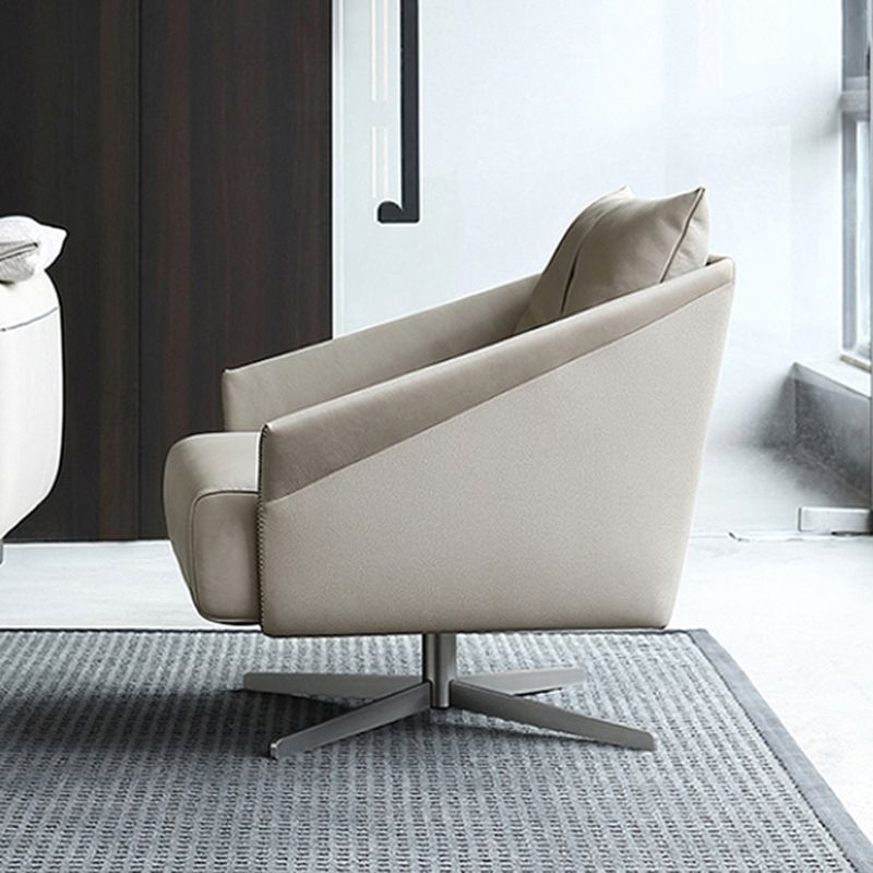 Solid Color Faux Leather Arms Included Swivel with Cushion Barrel Chair