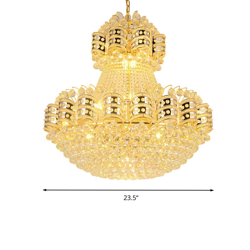 Crystal Domed Chandelier Lighting Tradition 9 Bulbs Gold Pendant Light Fixture with Adjustable Metal Chain