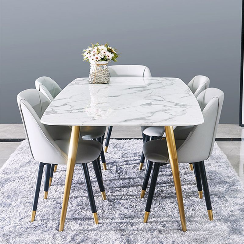 Glam Style Faux Marble Table Dining Rectangle Table with Metal Legs for Home Use