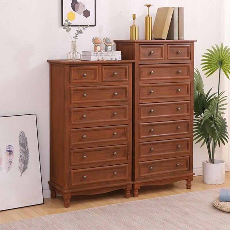 Mid-Century Modern Rectangle Brown Standard with Drawer Drop Handles Chest