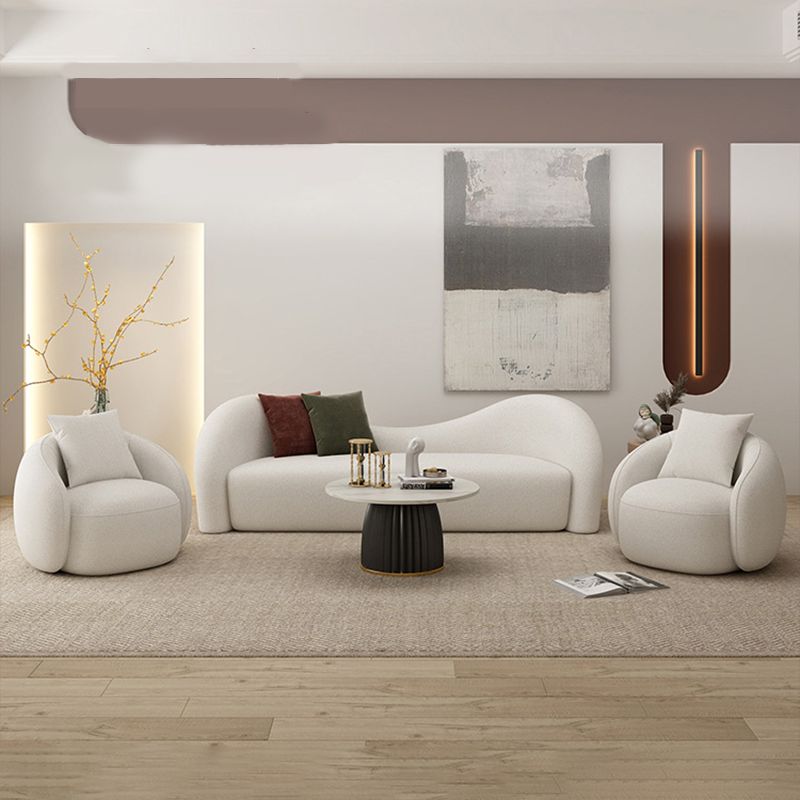Modern Style Curved Sofa with Pillows Sloped Armed Sofa in White