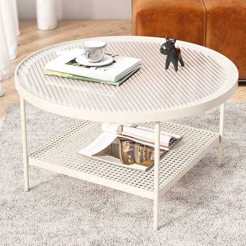 17"H Tropical Coffee Table Glass Top Cocktail Table with Storage