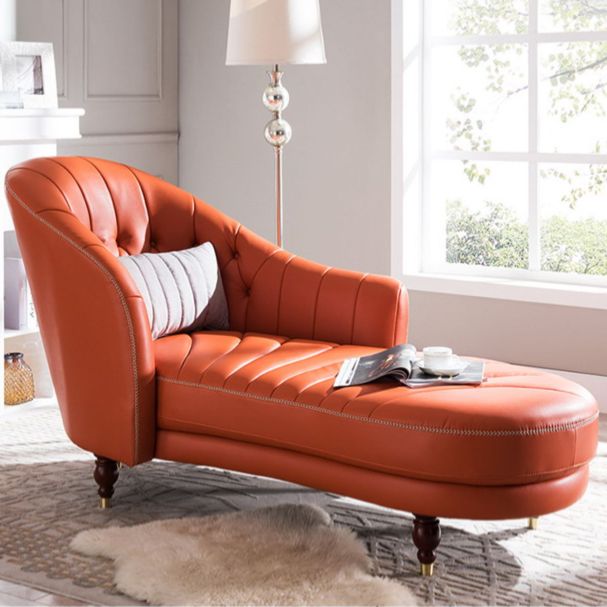 Living Room Chaise Square Arms Modern Leather Upholstered Chaise Lounge
