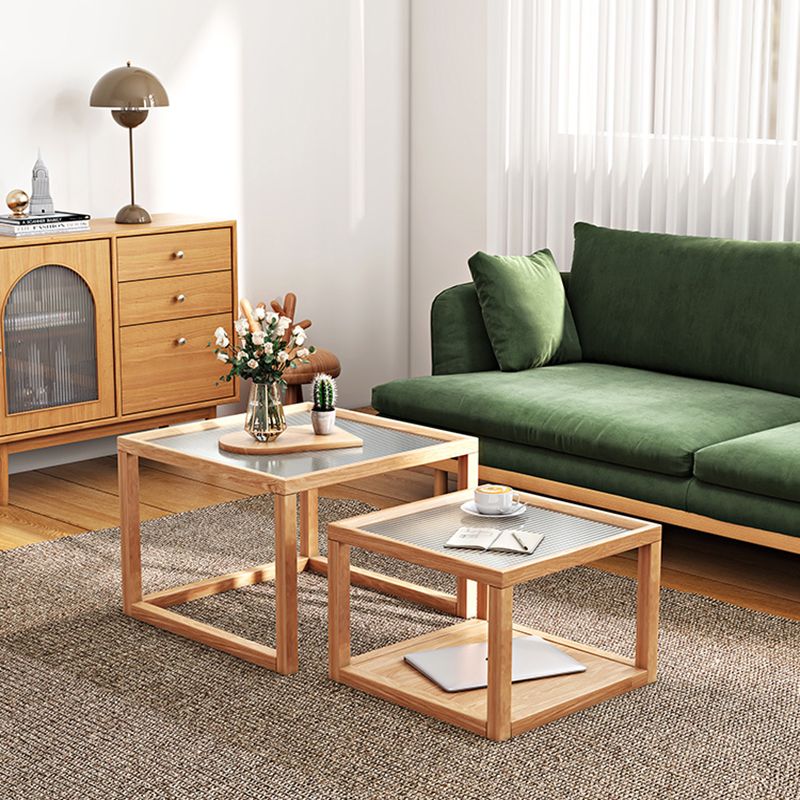 Modern Frame Coffee Table Square Glass Top Coffee Cocktail Table for Living Room
