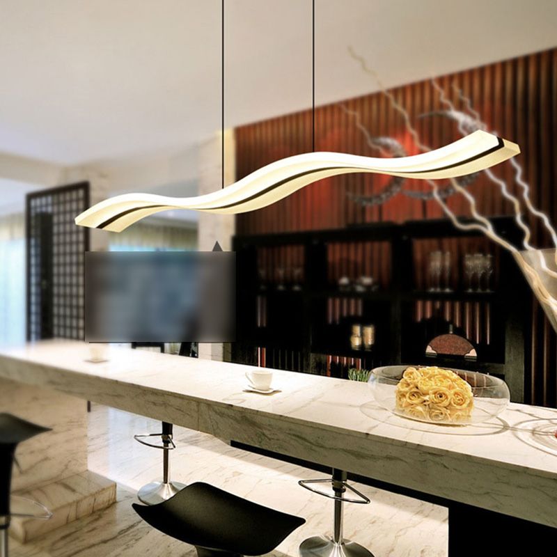 Dinning Room Island Pendant Light Simple White Over Island Lighting with Wave Metal Shade