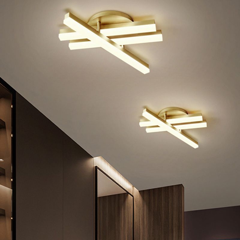 Linear Flush Mount Ceiling Light Minimal Acrylic LED Gold Lighting Fixture in Warm/White Light for Bedroom