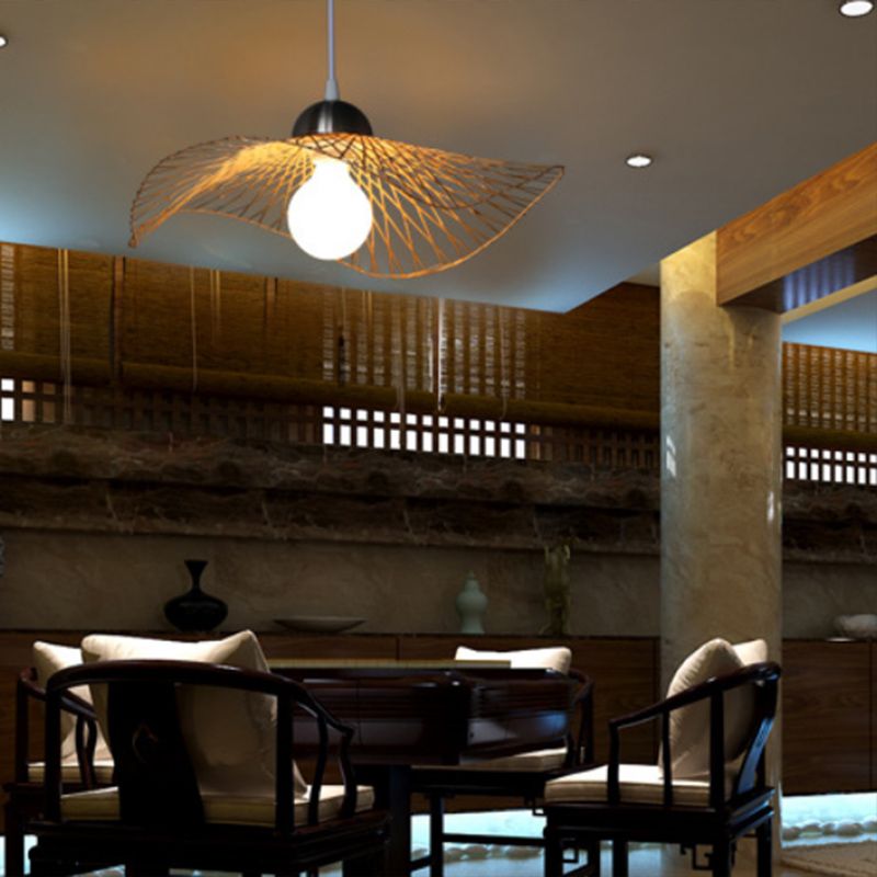 Chinese Twist Pendant Lighting Fixtures Rattan Hanging Light with Adjustable Cord for Restaurant