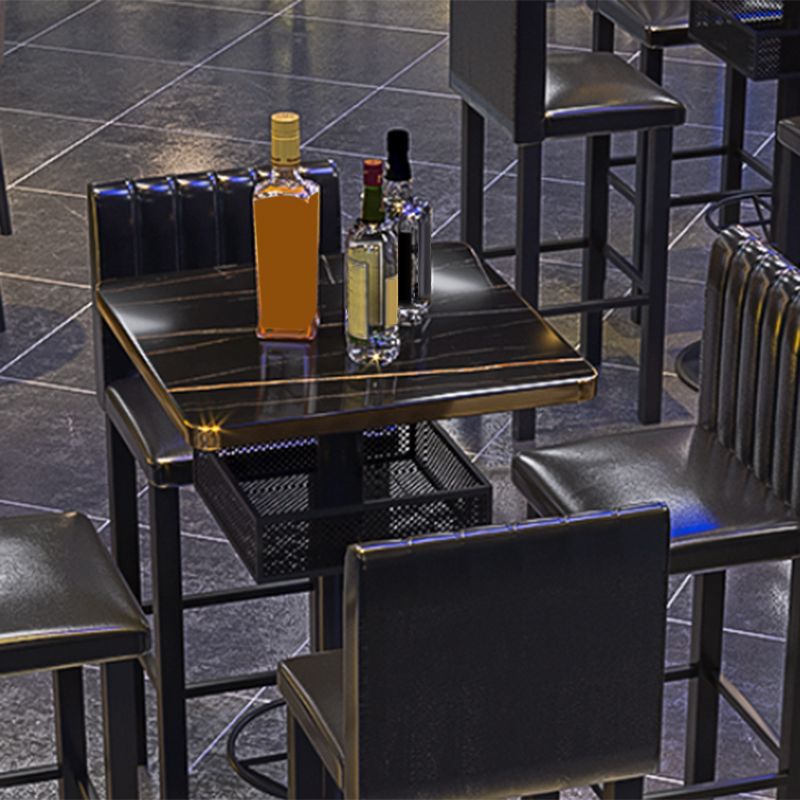 Industrial Style Bar Wine Table Black Bar Dining Table with Storage
