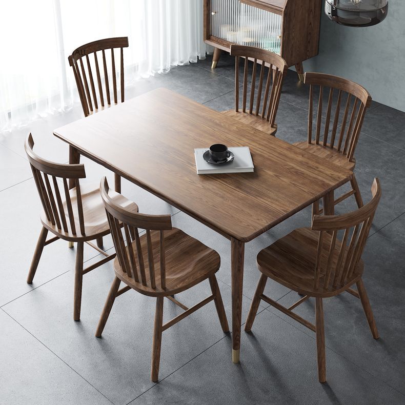 Rectangle Ash Wood Table in Walnut Luxury Dining Table with 4 Legs for Restaurant