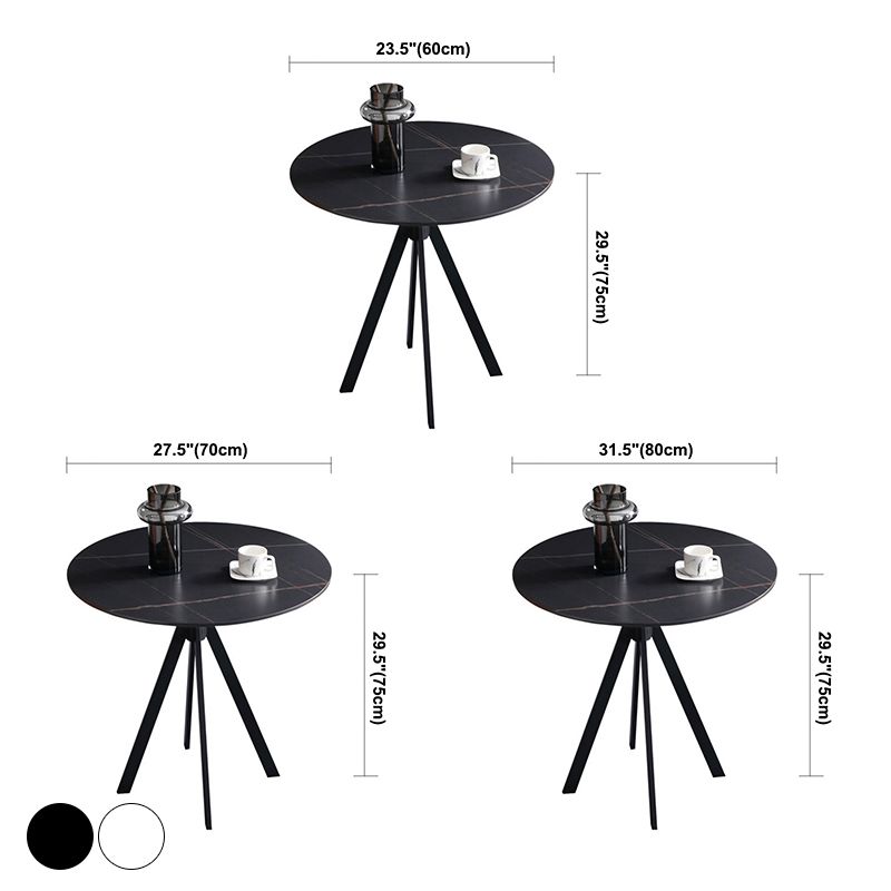 Round Sintered Stone Two-Color Dining Table Simplicity 4 Legs Table for Dining Room