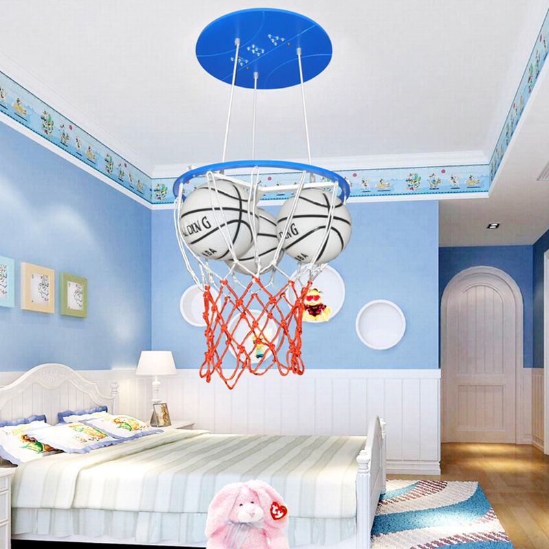 Glas Basketball Anhänger helles Jungen Schlafzimmer 3 Lichter Sportstil Anhängerlampe