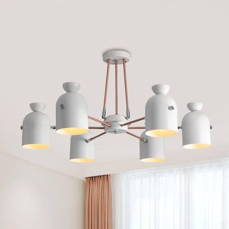 Metallic Half-Capsule Sanging Lighting Modern Nordic Style Lampe de lustre de 6 têtes en blanc