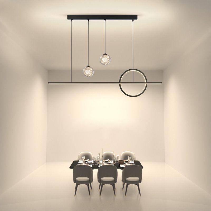 Black Linear LED Island Light in Modern Minimalist 4-Light Acrylic Pendant Light