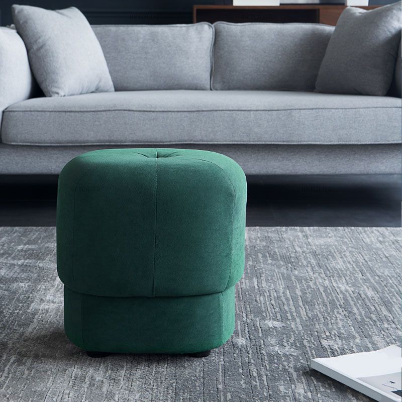 Modern Ottoman Velvet Upholstered Fade Resistant Solid Color Square Ottoman