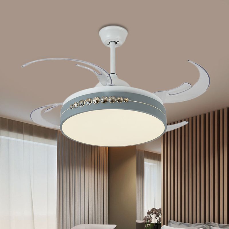 42 "Weitgrau LED Hängende Lüfterbeleuchtung Einfachheit Metall Circle Halbblöde Deckenleuchte für Schlafzimmer, 8 klare Klingen