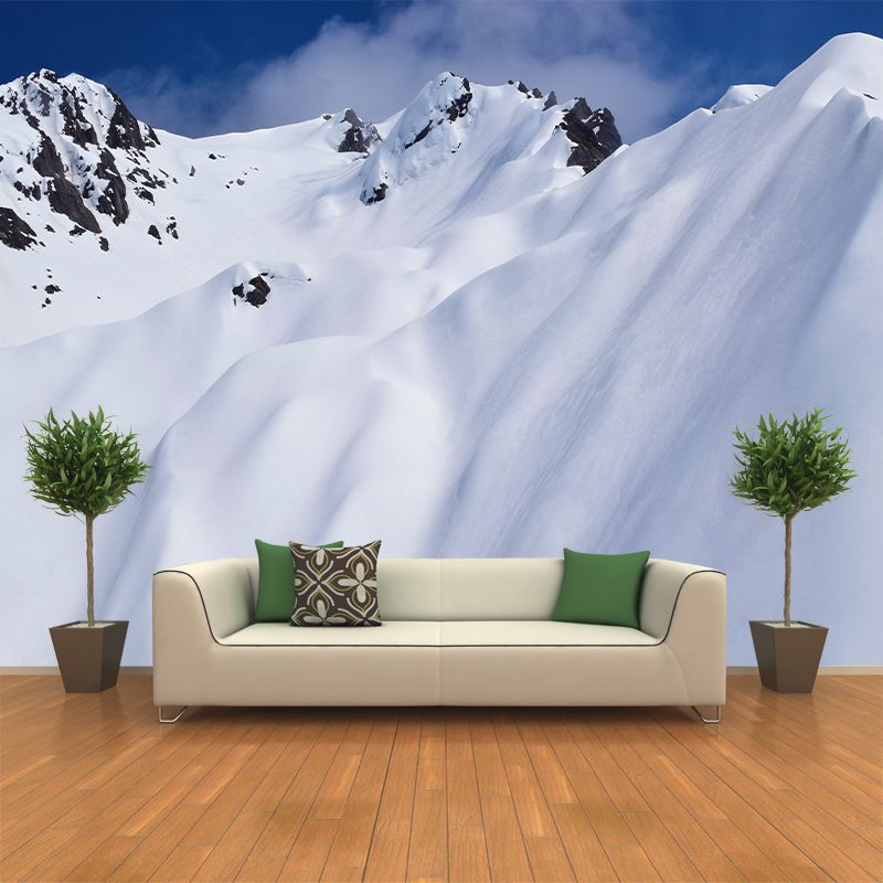 Winter Snow Mountain Scenery Wall Covering for Living Room, Water Resistant