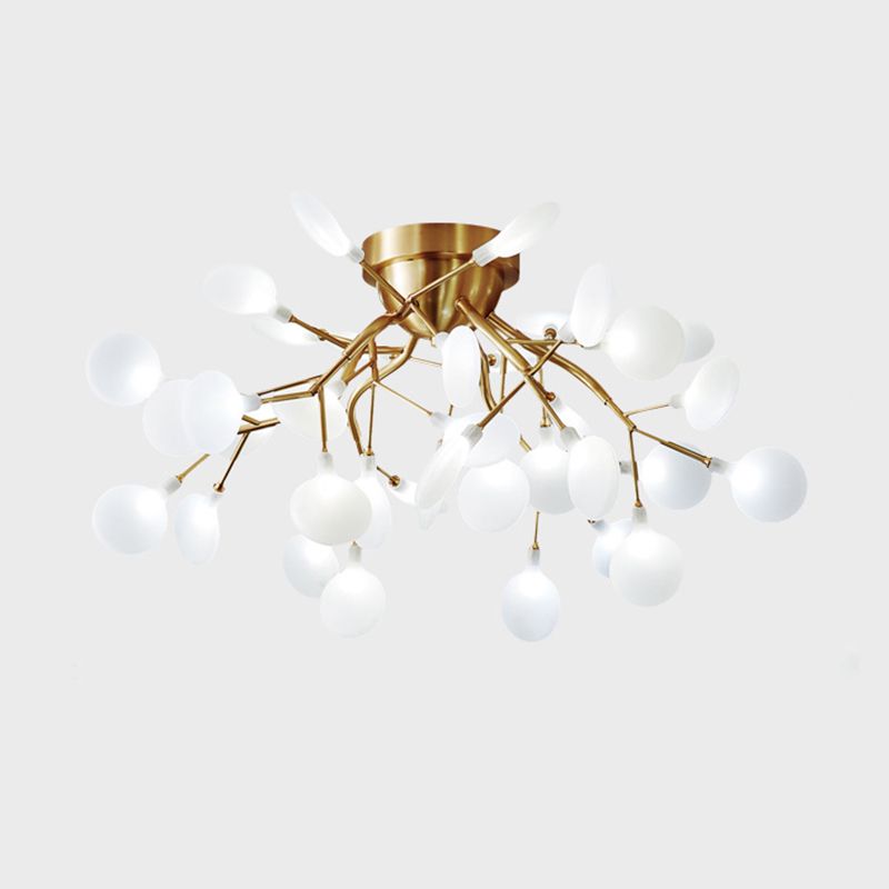 Metal Branch Flush Mount Light Simplicity Semi LED Flush Chandelier with Firefly Shade