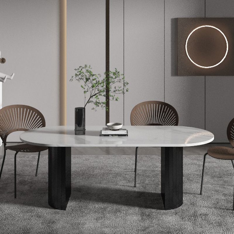 Metal Contemporary Double Pedestal Dining Table Sintered Stone Table for Dining Room