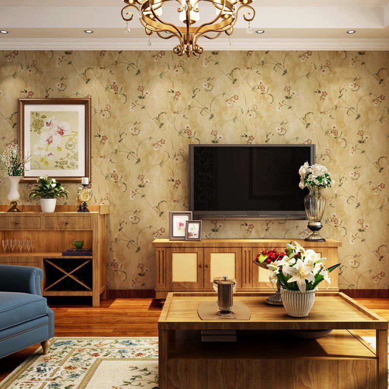 Taupe Tiny Flower and Branch Wallpaper Stain-Resistant Non-Pasted Wall Covering, 57.1 sq ft.