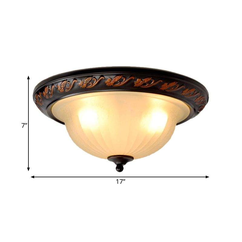 Cream Glass Bowl Shade Flush Mount Lighting Farmhouse 3 Lights Bedroom Metal Ceiling Lamp in Black for Bedroom