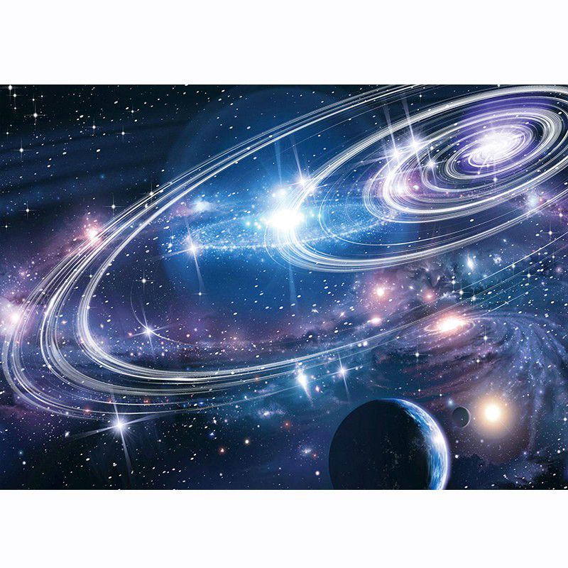 Blue Tone Starry Sky Print Rug Polyester Carpet Funky Anti-Slip Backing Indoor Rug for Living Room