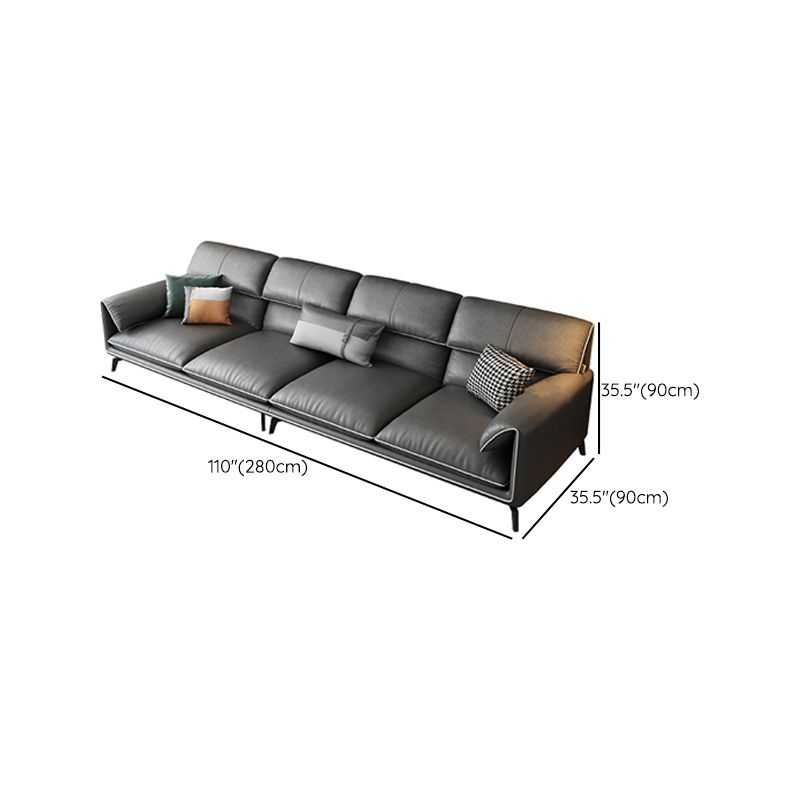 35"H Contemporary Sectional Sofa Leather Grey Stationary Sectionals