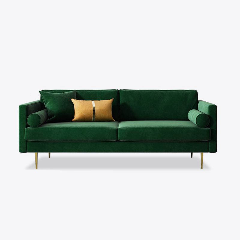 Mid-Century Modern Velvet Loose Back Sofa 31.5" H Square Arm Settee