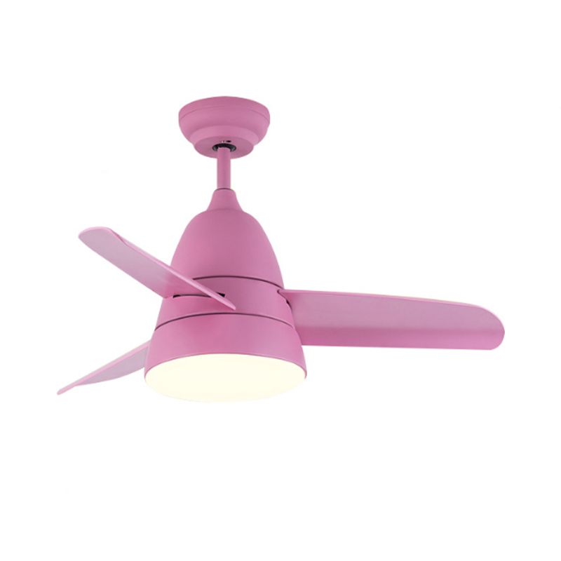 Lámpara de ventilador de techo de círculo de metal niños 1 claro negro/blanco/rosa 3 cuchillas Luz de semi descarga para sala de estar, 36 "de ancho