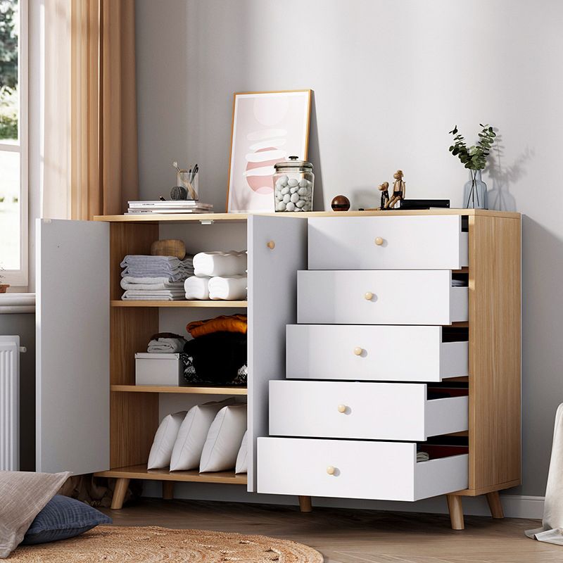 Contemporary Rectangle Side Cabinet with Drawers Wood Accent Chest