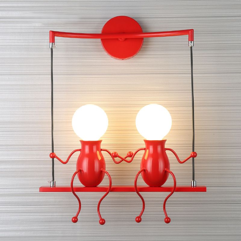 Zwart/wit/rode kleine mensen SCONCE LICHT METAL Kids 2 Lichten Wandverlichtingsarmatuur voor woonkamer