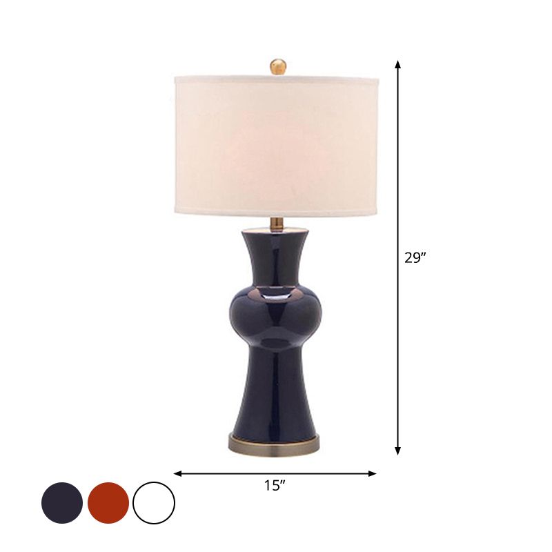 Keramische vaas nachtlamp Modern 1-licht staand tafellicht in wit/koninklijk blauw/bordeaux met drumlampenkap