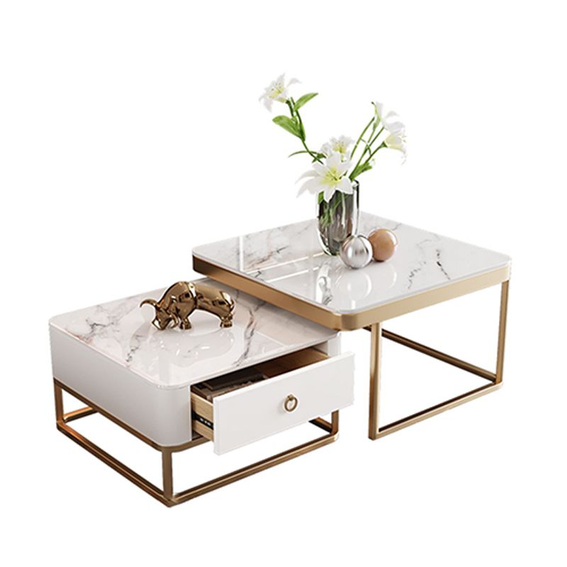 Slate Square End Table Frame Modern Coffee Table with Drawer