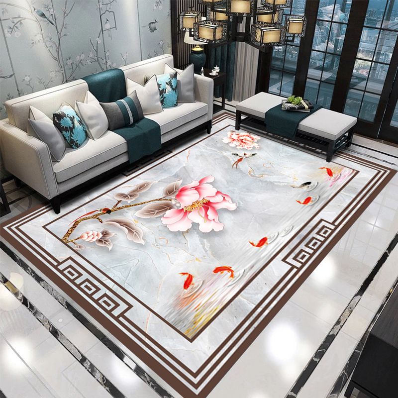 Tapis nostalgique élégant de couleur claire, imprimé de branches en Polyester, tapis d'intérieur résistant aux taches pour la décoration de la maison