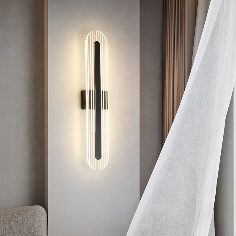 Oval Shade Metal Wall Sconce Modern Style 1 Light Wall Mount Light Fixture in Black