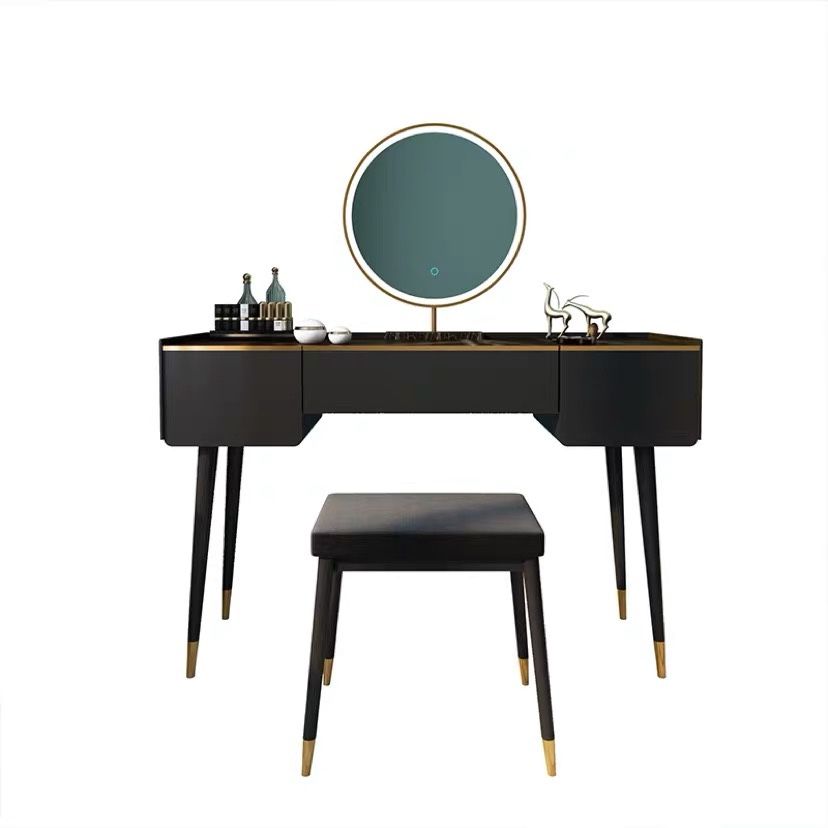 Glam Wooden Frame Dressing Table Slate Top Vanity with Drawers