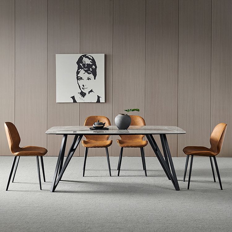 Contemporary Sintered Stone Top Dining Room Set with Rectangle Shape Dining Set with Pedestal Base