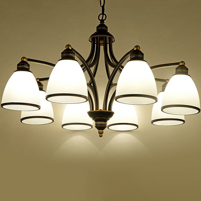 Suspension Pendant Light Traditional Dining Room Chandelier with Bell White Glass Shade