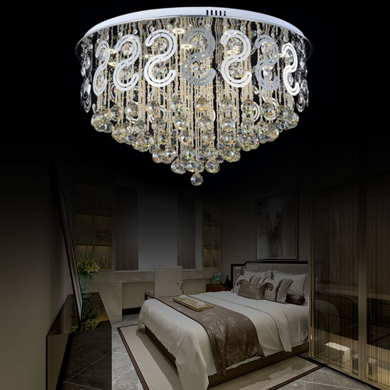 Vintage Style Layered Flush Mount Lighting Metal LED Lampada con Crystal Ball in Clear
