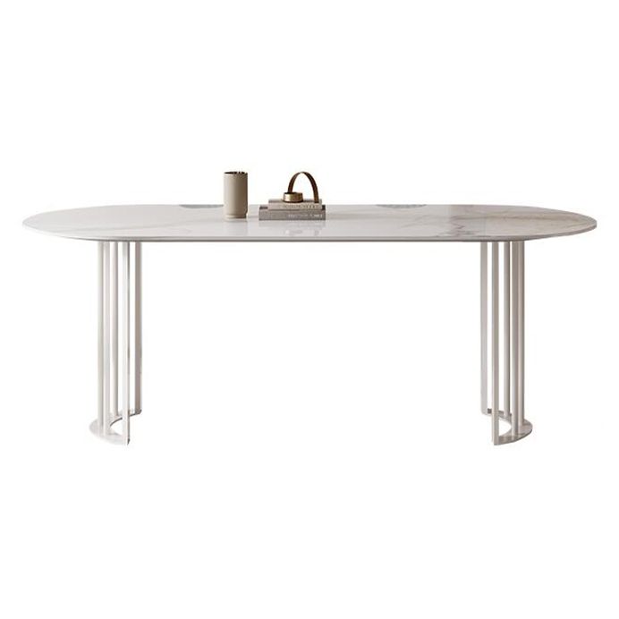 Metal Modern Double Pedestal Dining Table Sintered Stone Top Table for Dining Room and Kitchen