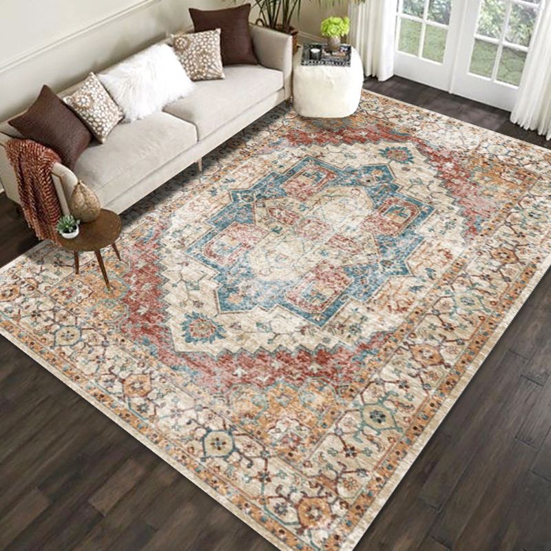 Bohemian Style Indoor Rug Polyester Area Rug Stain Resistant for Living Room
