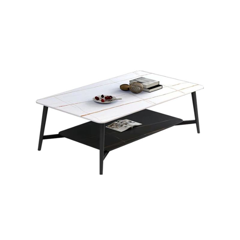 4 Legs 1 Single Coffee Table Rectangular Slate Cocktail Table with Shelf