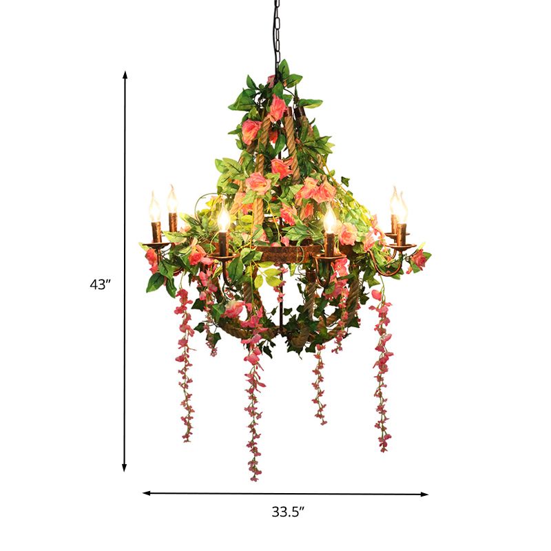 Candle Restaurant Rose Chandelier Light Industrial 6 Bulbs LED Rust Hanging Light Fixture