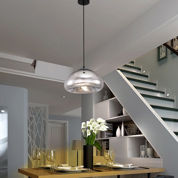 11.8" Wide Electroplating Mirror Glass Hanging Light Bread Shaped Modern Style Simplicity Lighting Pendant