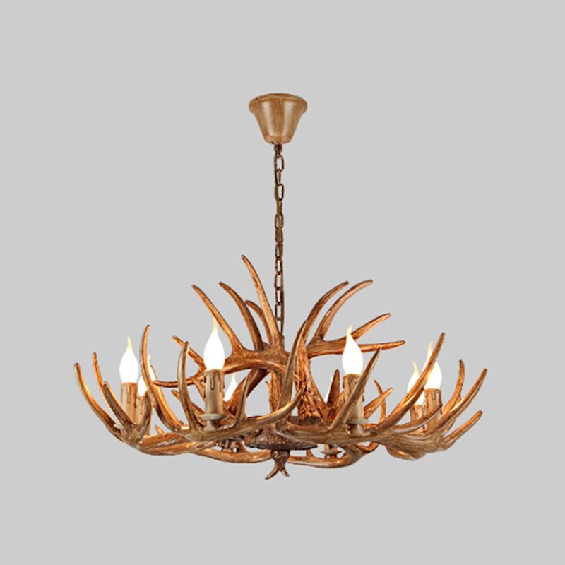 Antler Shape Resin Chandelier Light Rustic Restaurant Pendant Light Fixture in Brown