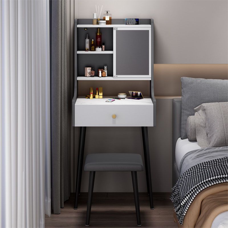Contemporary Stone Top Vanity Set with Storage in Black/Grey